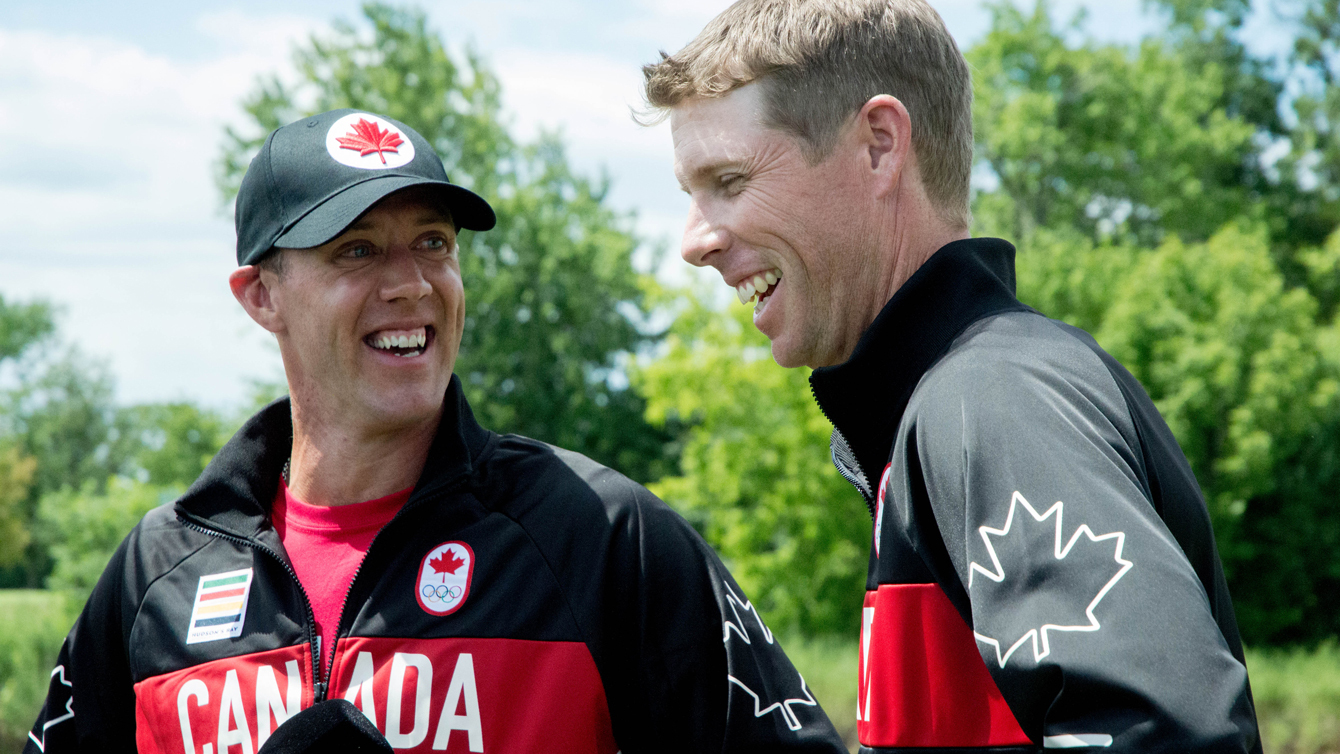 Graham DeLaet and David Hearn speak to the media at the Glen Abbey Golf Club on July 19, 2016. (Tavia Bakowski/COC)