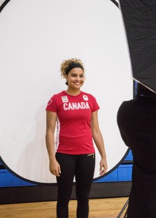 Miah-Marie Langlois poses for her headshot before the Team Canada basketball announcement on July 22, 2016. (Tavia Bakowski/COC)