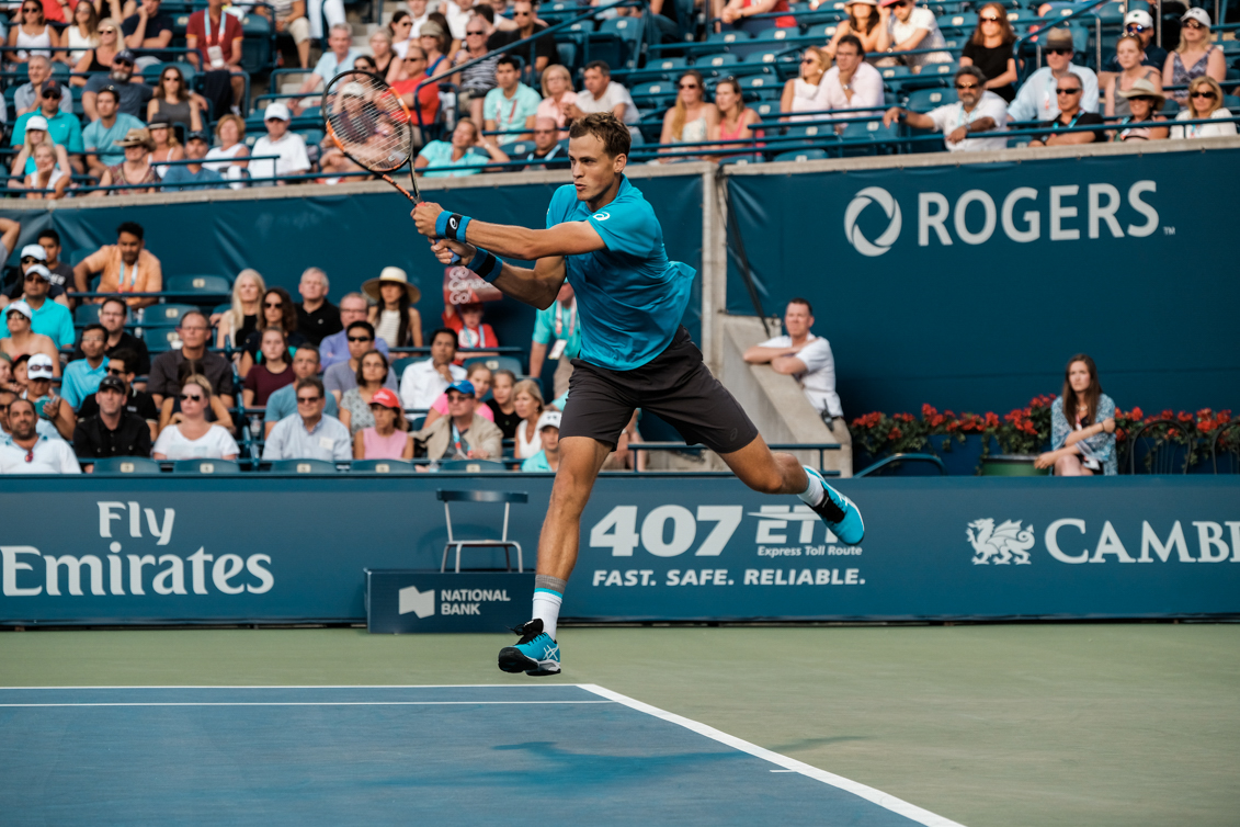 Canada’s Vasek Pospisil in semifinals doubles action at the Rogers Cup in Toronto on July 30, 2016. (Thomas Skrlj/COC)