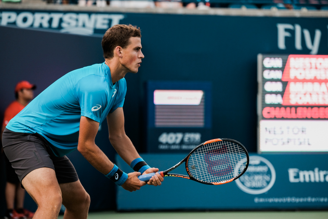 Canada’s Vasek Pospisil in semifinals doubles action at the Rogers Cup in Toronto on July 30, 2016. (Thomas Skrlj/COC)