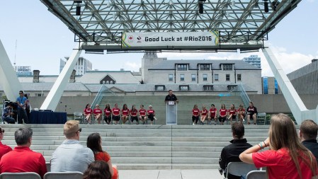 Rio 2016 Rugby Team for Canada during the send-off at Nathan Phillips Square on July 26, 2016. (Tavia Bakowski/COC)