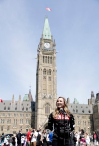 Rosie MacLennan adresses the crowd during the flag bearer announcement on July 21, 2016.