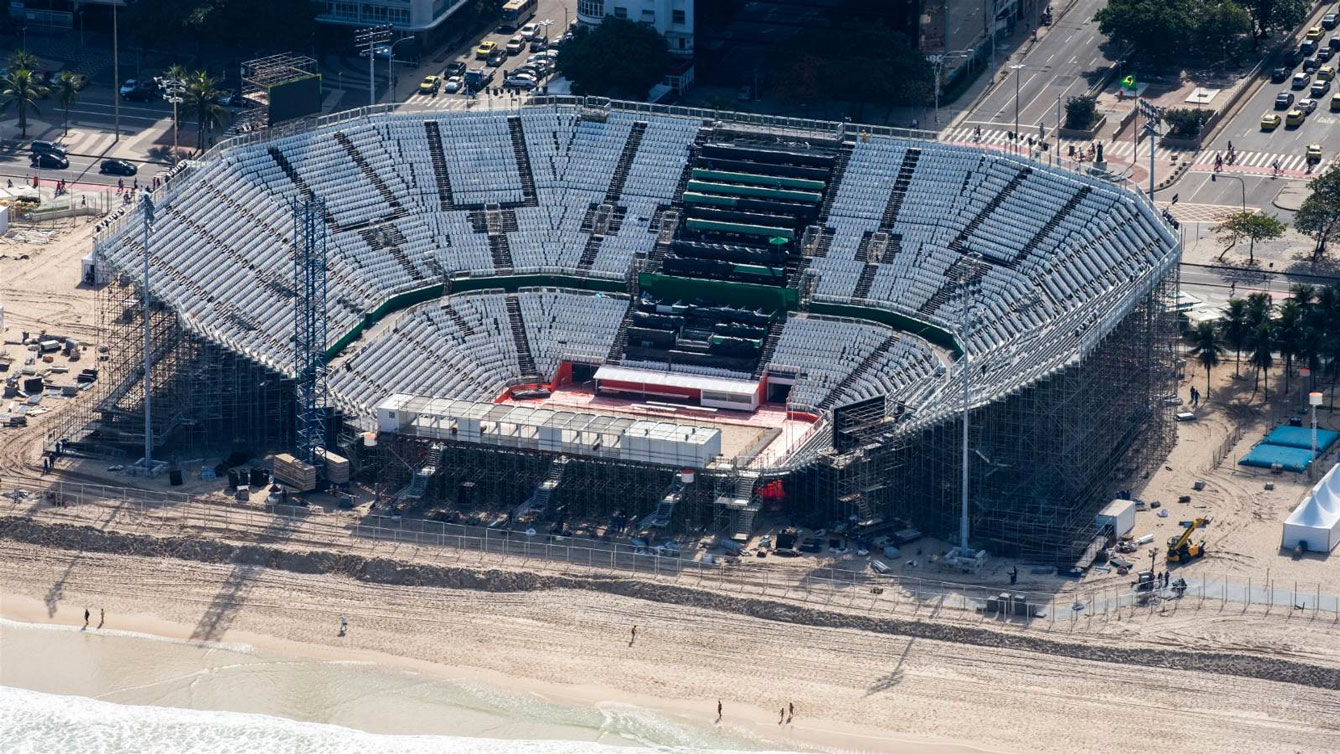 Rio 2016 Beach Volleyball Arena, in Copacabana, Rio de Janeiro / Photo via Rio 2016