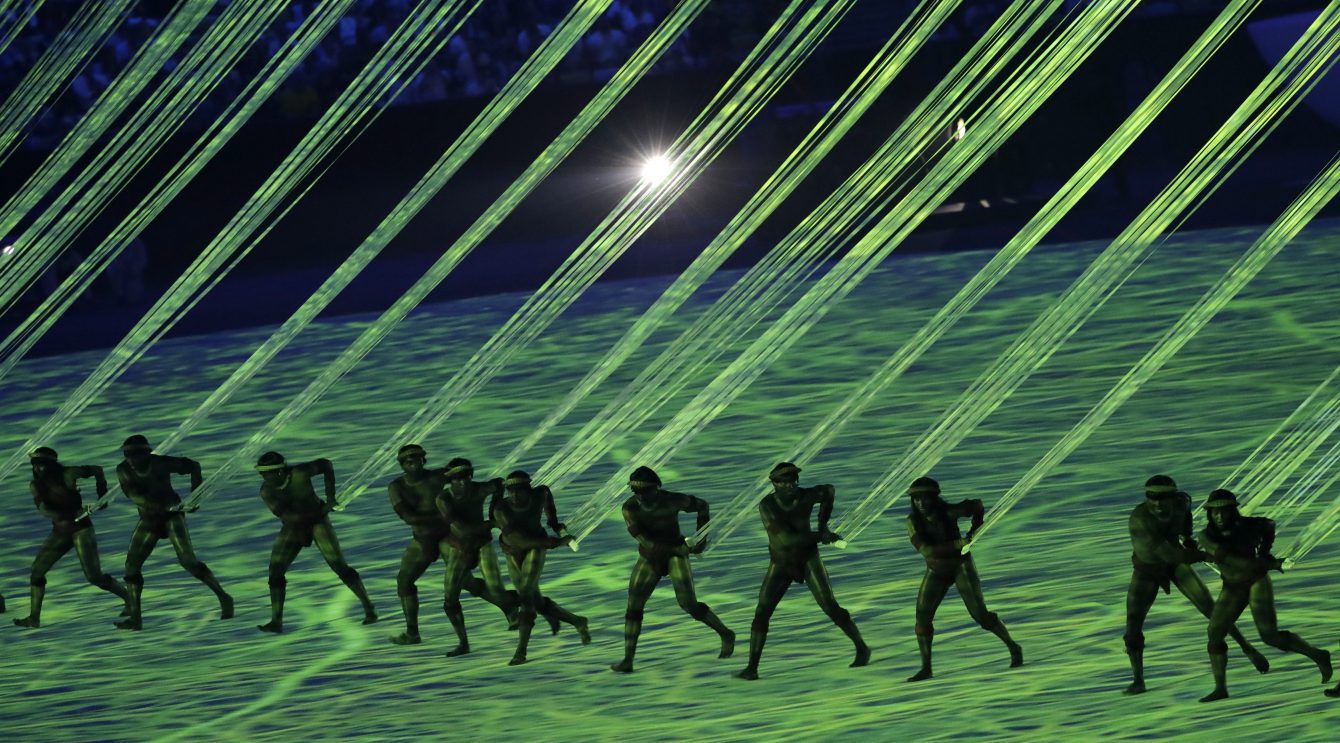 Artists perform during the opening ceremony for the 2016 Summer Olympics in Rio de Janeiro, Brazil, Friday, Aug. 5, 2016. (AP Photo/Michael Sohn)