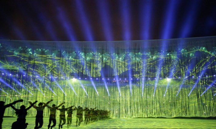 Rio Olympics Opening Ceremony Artists perform during the opening ceremony for the 2016 Summer Olympics in Rio de Janeiro, Brazil, Friday, Aug. 5, 2016. (AP Photo/David Goldman)