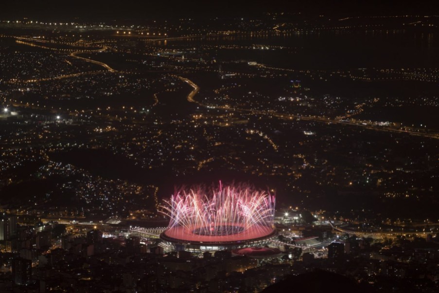 Rio Olympics Opening Ceremony Fireworks explode over Maracana Stadium during the opening ceremony at the 2016 Summer Olympics in Rio de Janeiro, Brazil, Friday, Aug. 5, 2016. (AP Photo/Felipe Dana)