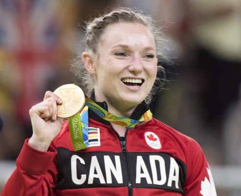 Rio 2016: MacLennan wins trampoline gold Canada's Rosie MacLennan, from King City, Ont., holds up her gold medal after winning the trampoline gymnastics competition at the 2016 Summer Olympics Friday, August 12, 2016 in Rio de Janeiro, Brazil.THE CANADIAN PRESS/Ryan Remiorz