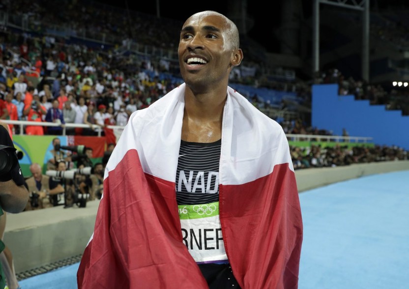 Rio 2016: Damien Warner Canada's Damian Warner celebrates after winning the bronze medal in the decathlon, during the athletics competitions of the 2016 Summer Olympics at the Olympic stadium in Rio de Janeiro, Brazil, Thursday, Aug. 18, 2016. (AP Photo/Matt Slocum)