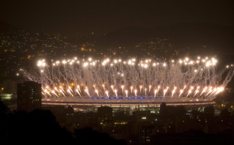 Fireworks explode over Maracana stadium during the closing ceremony of the 2016 Summer Olympic Games in Rio de Janeiro, Brazil, Sunday Aug. 21, 2016. (AP Photo/Leo Correa)