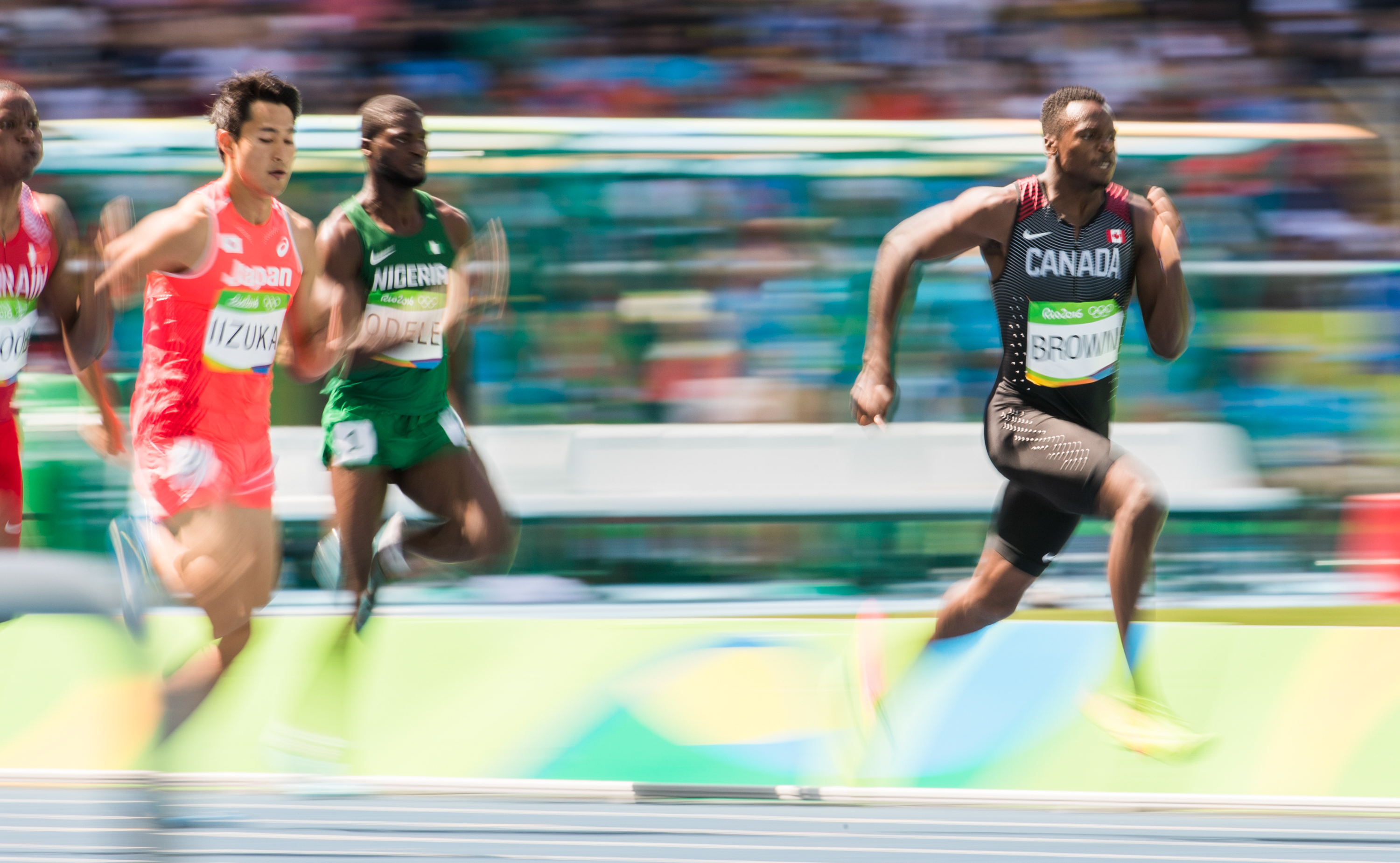 Canada's Aaron Brown runs his 200m heat at the Olympic games in Rio de Janeiro, Brazil, Tuesday August 16, 2016. COC Photo/Mark Blinch