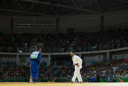 Canada's Antoine Bouchard takes on Imad Bassou of Morocco during Men's 66kg Judo, third-round action at the Olympic games in Rio de Janeiro, Brazil, Sunday, August 7, 2016. COC Photo by Jason Ransom