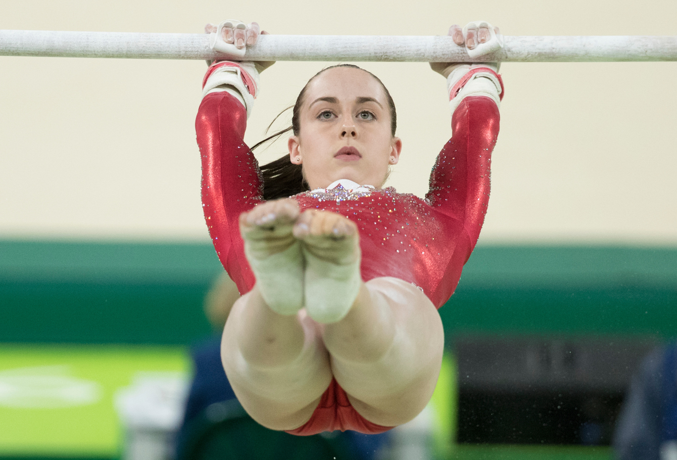 Canada's Isabela Onyshko performs at the artistic gymnastics women's qualification at the 2016 Summer Olympics in Rio de Janeiro, Brazil, Sunday, Aug. 7, 2016.