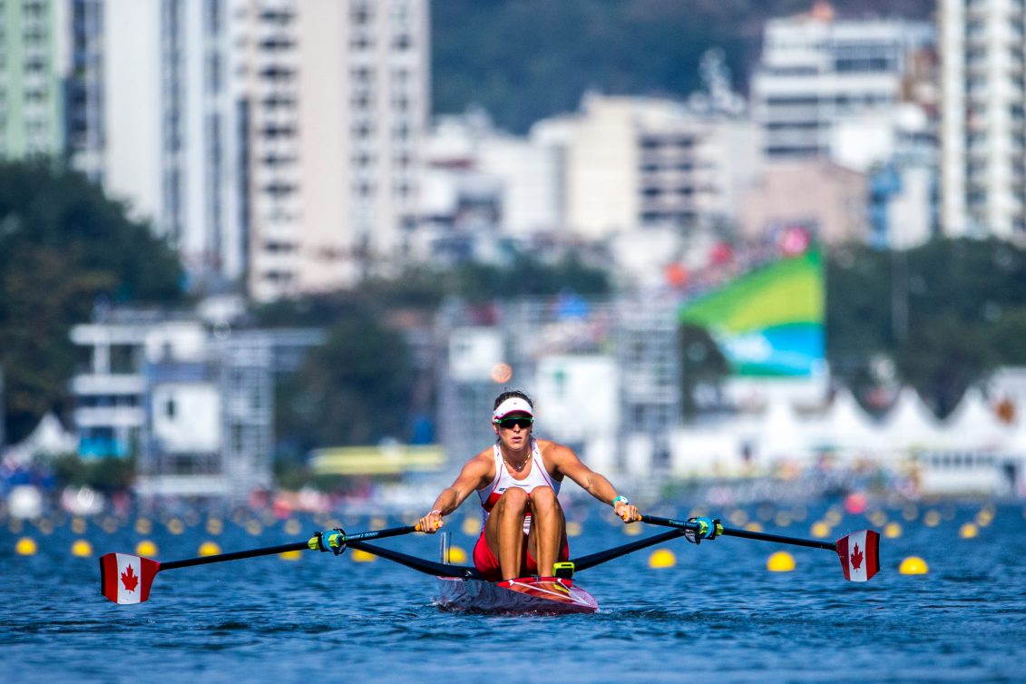 Team Canada's Carling Zeeman races during the women's single scull quarterfinal at the Lagoa Rowing Stadium, Rio de Janeiro, Brazil, Tuesday August 9, 2016. COC Photo/David Jackson