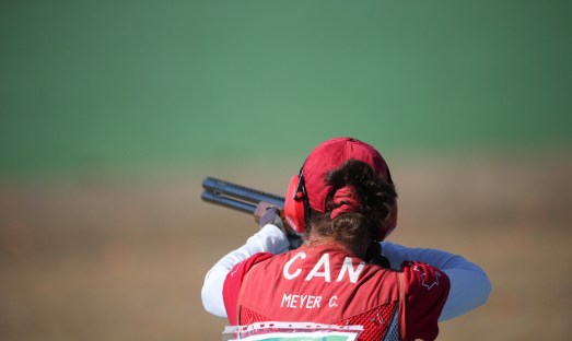 Team Canada's Cynthia Meyer in qualifying round of trap shooting at Deodoro Park, Rio de Janeiro, Brazil, Sunday August 7, 2016. COC Photo/David Jackson