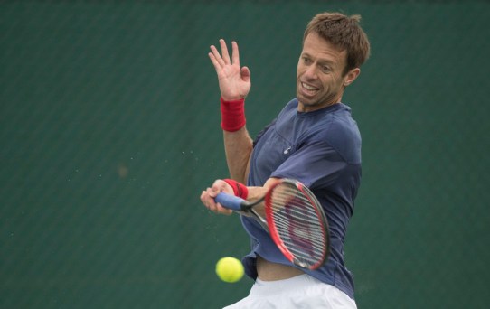 Canadian tennis player Daniel Nestor practices prior to the start of the Olympic Games in Rio de Janeiro, Brazil, Wednesday, August 3, 2016. COC Photo by Jason Ransom