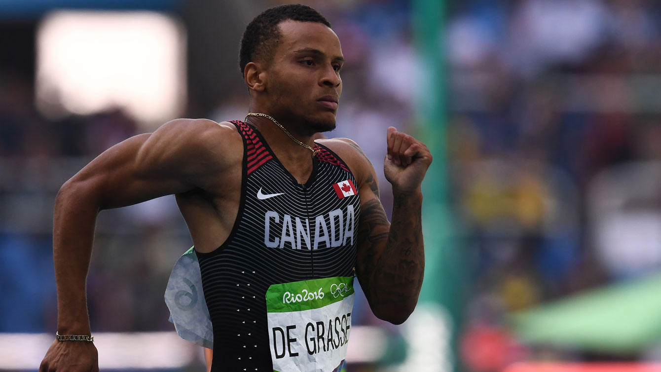 Andre De Grasse during the 200m heats at the Olympic Games on August 16, 2016. 