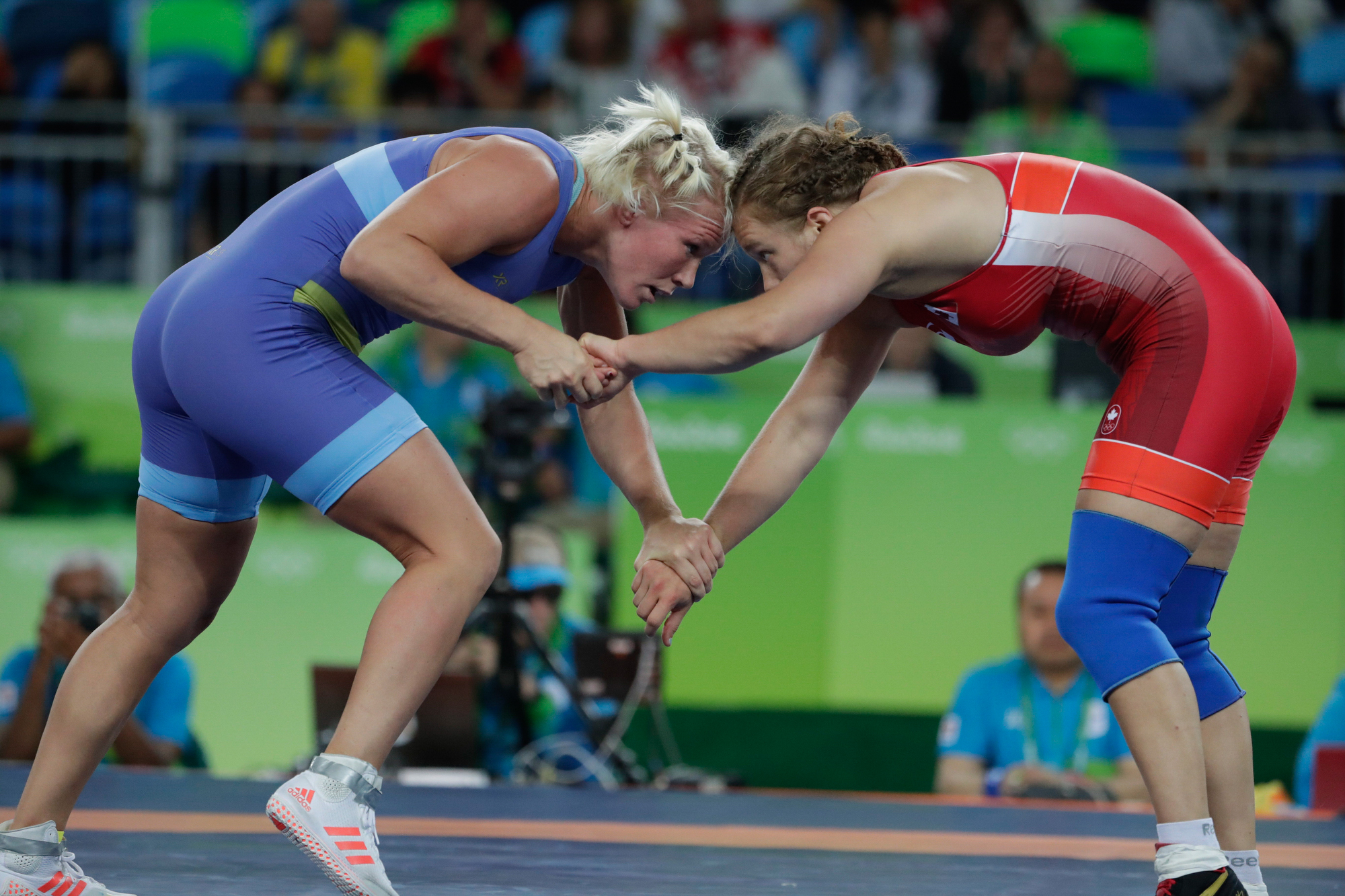 Team Canada’s Dori Yeats battles in women's wrestling during the second bronze medal match at Carioca Stadium, Rio de Janeiro, Brazil, Wednesday August 17, 2016. (COC Photo/David Jackson)