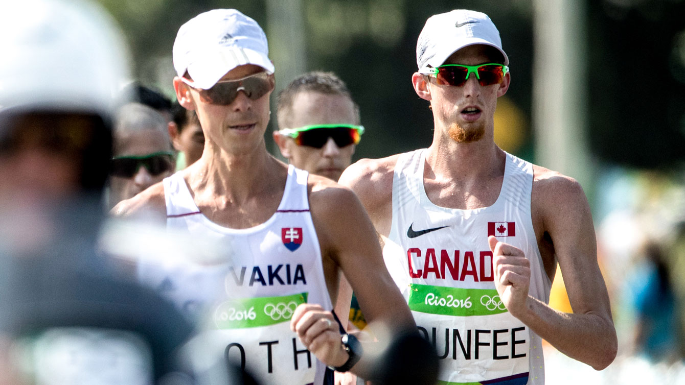 Evan Dunfee in the race walk on August 19, 2016 at the Olympic Games in Rio de Janeiro. 