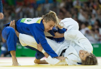 Canada's Ecaterina Guica takes on Natalia Kuziutina of Russia during women's 52kg Judo action at the Olympic games in Rio de Janeiro, Brazil, Sunday, August 7, 2016. COC Photo by Jason Ransom