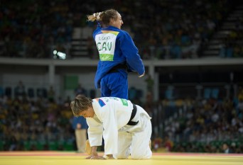 Canada's Ecaterina Guica takes on Natalia Kuziutina of Russia during women's 52kg Judo action at the Olympic games in Rio de Janeiro, Brazil, Sunday, August 7, 2016. COC Photo by Jason Ransom