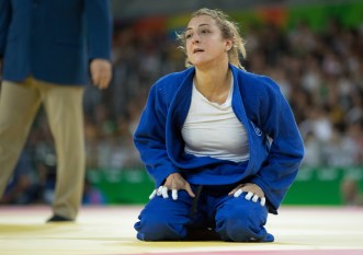 Canada's Ecaterina Guica reacts after giving up a point to Natalia Kuziutina of Russia during women's 52kg Judo action at the Olympic games in Rio de Janeiro, Brazil, Sunday, August 7, 2016. COC Photo by Jason Ransom