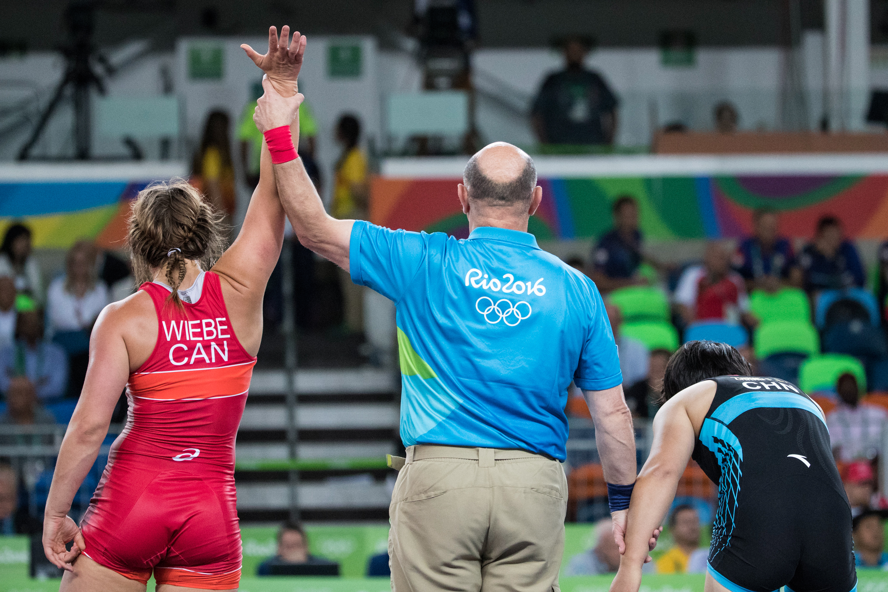 Team Canada’s Erica Elizabeth Wiebe battles in 63 kg women's wrestling during the quarter finals match at Carioca Stadium, Rio de Janeiro, Brazil, Thursday August 18, 2016. COC Photo/David Jackson