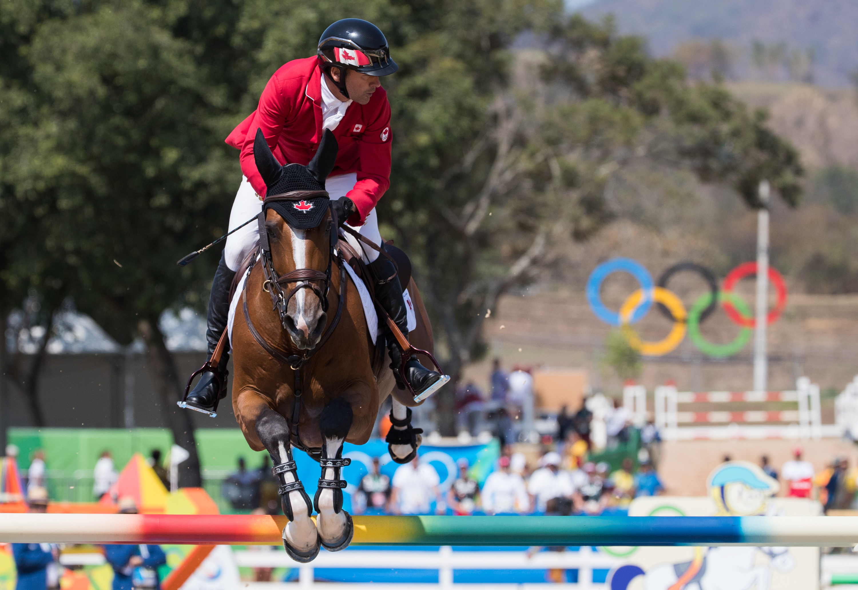 Canada's Eric Lamaze aboard his horse Fine Lady 5 competes during Equestrian Individual Jumping Final Round A at the Olympic games in Rio de Janeiro, Brazil, Friday August 19, 2016. COC Photo/Mark Blinch