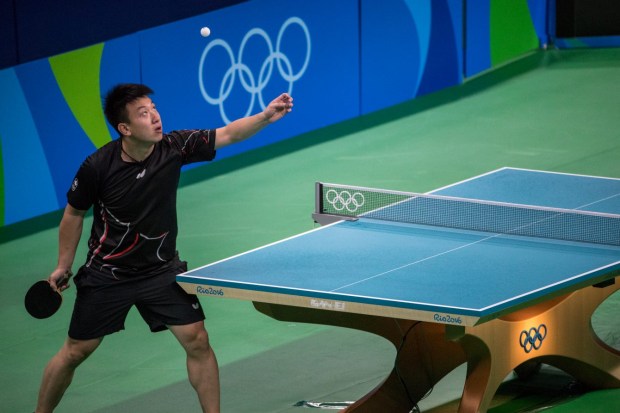 Team Canada's Eugene Wang competes in the men's single's qualifying round of table tennis in Rio Centro Park, Rio de Janeiro, Brazil, Saturday August 6, 2016. COC Photo/David Jackson