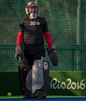 Goalie David Carter in action during a friendly match against New Zealand at the Olympic games in Rio de Janeiro, Brazil, Monday, August 1, 2016. COC Photo by Jason Ransom