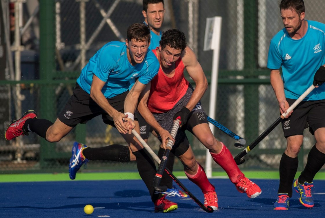 Men's field hockey team hits the turf during Rio training session