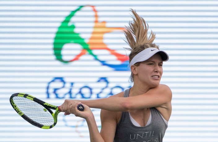 Canadian tennis player Eugenie Bouchard practices prior to the start of the Olympic Games in Rio de Janeiro, Brazil, Wednesday, August 3, 2016. COC Photo by Jason Ransom