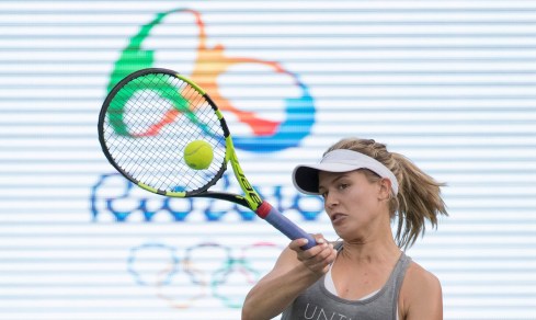 Canadian tennis player Eugenie Bouchard practices prior to the start of the Olympic Games in Rio de Janeiro, Brazil, Wednesday, August 3, 2016. COC Photo by Jason Ransom