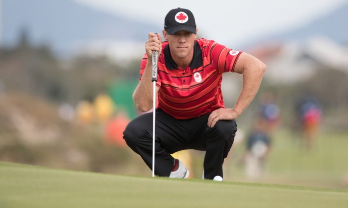 Canada's Graham Delaet lines up a putt during the first round of men's golf at the Olympic games in Rio de Janeiro, Brazil, Thursday August 11, 2016. COC Photo/Mark Blinch
