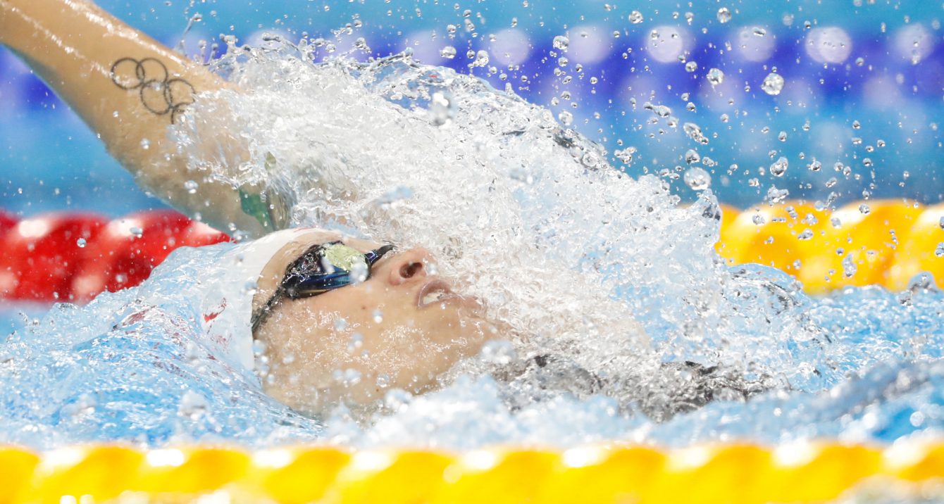 Canada's Hilary Caldwell competes in the women's 200-meter backstroke final during the swimming competitions at the 2016 Summer Olympics, Thursday, Aug. 11, 2016, in Rio de Janeiro, Brazil. 