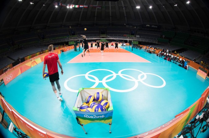 Team Canada takes the court during their men's team volleyball practice ahead of the Olympic games in Rio de Janeiro, Brazil, Wednesday August 3, 2016. COC Photo/Mark Blinch