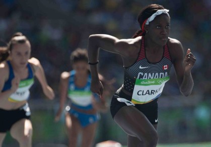 Canada's Kendra Clarke competes in the 400m race at the Olympic games in Rio de Janeiro, Brazil, Saturday, August 13, 2016. COC Photo by Jason Ransom