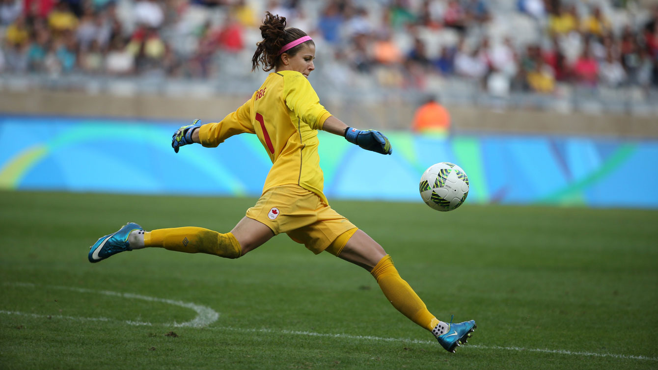 Canada goalkeeper Stephanie Labbe made some important first half saves, but Canada couldn't capitalize on its chances and lost 2-0 to Germany in Olympic football semifinals on August 16, 2016.