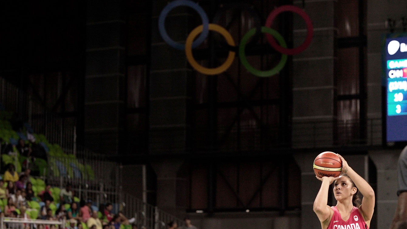 Miah-Marie Langlois attempts a free throw during the Rio 2016 opening women's basketball game on August 6, 2016.