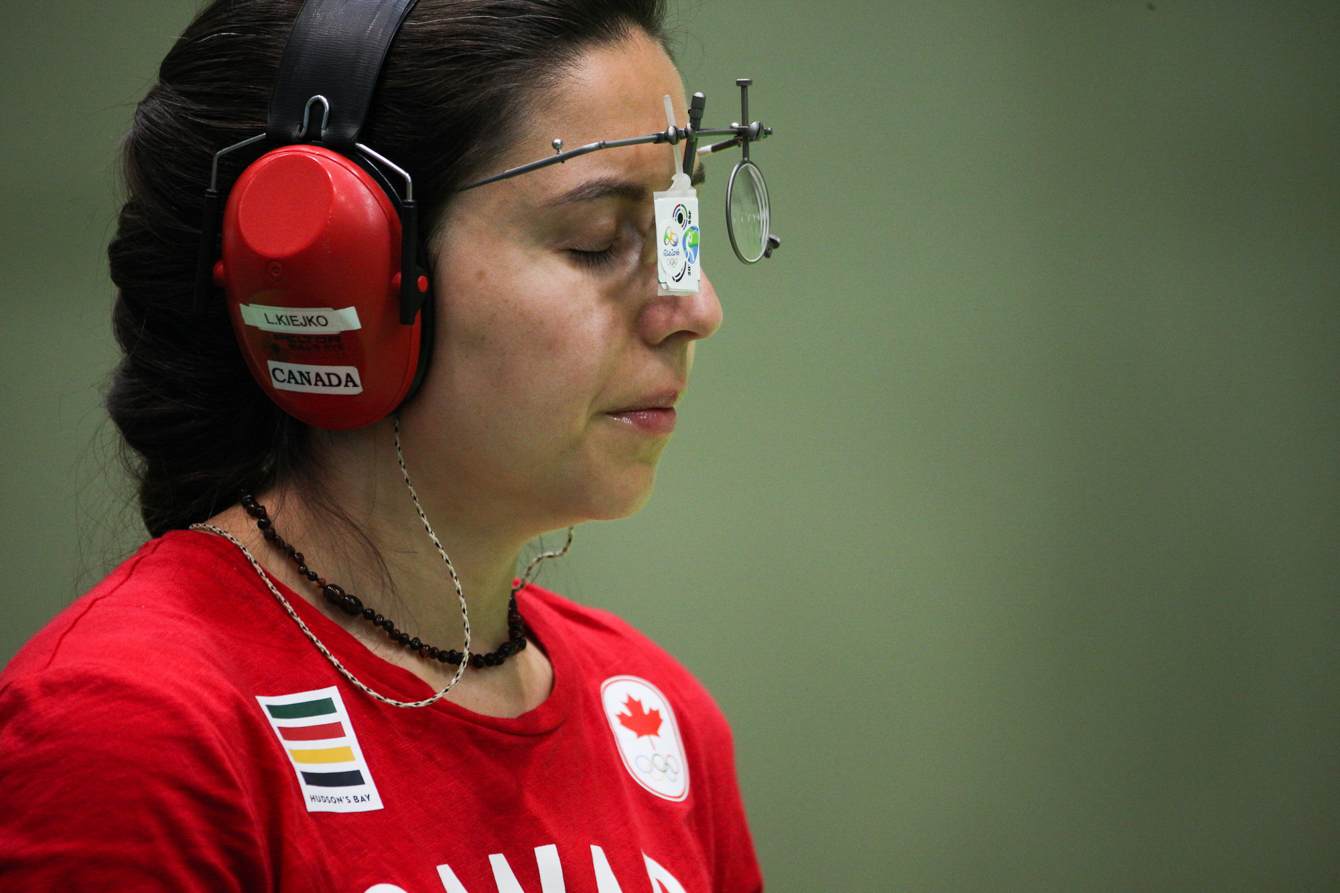 Team Canada's Lynda Kiejko in qualifying round of air pistol shooting at Deodoro Park, Rio de Janeiro, Brazil, Sunday August 7, 2016. COC Photo/David Jackson