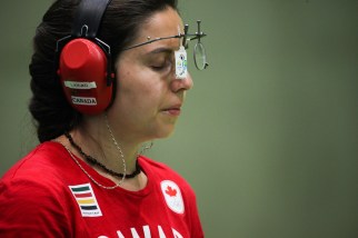 Team Canada's Lynda Kiejko in qualifying round of air pistol shooting at Deodoro Park, Rio de Janeiro, Brazil, Sunday August 7, 2016. COC Photo/David Jackson