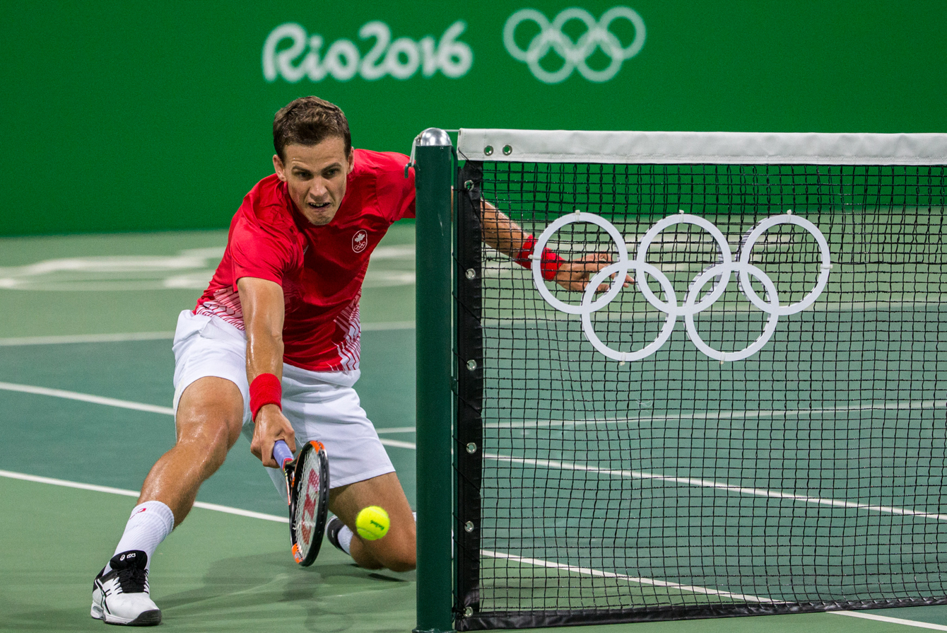 Team Canada's Daniel Nestor and Vasek Pospisil compete against Portugal in the men's second round of doubles tennis, Rio de Janeiro, Brazil, Monday August 8, 2016. COC Photo/David Jackson
