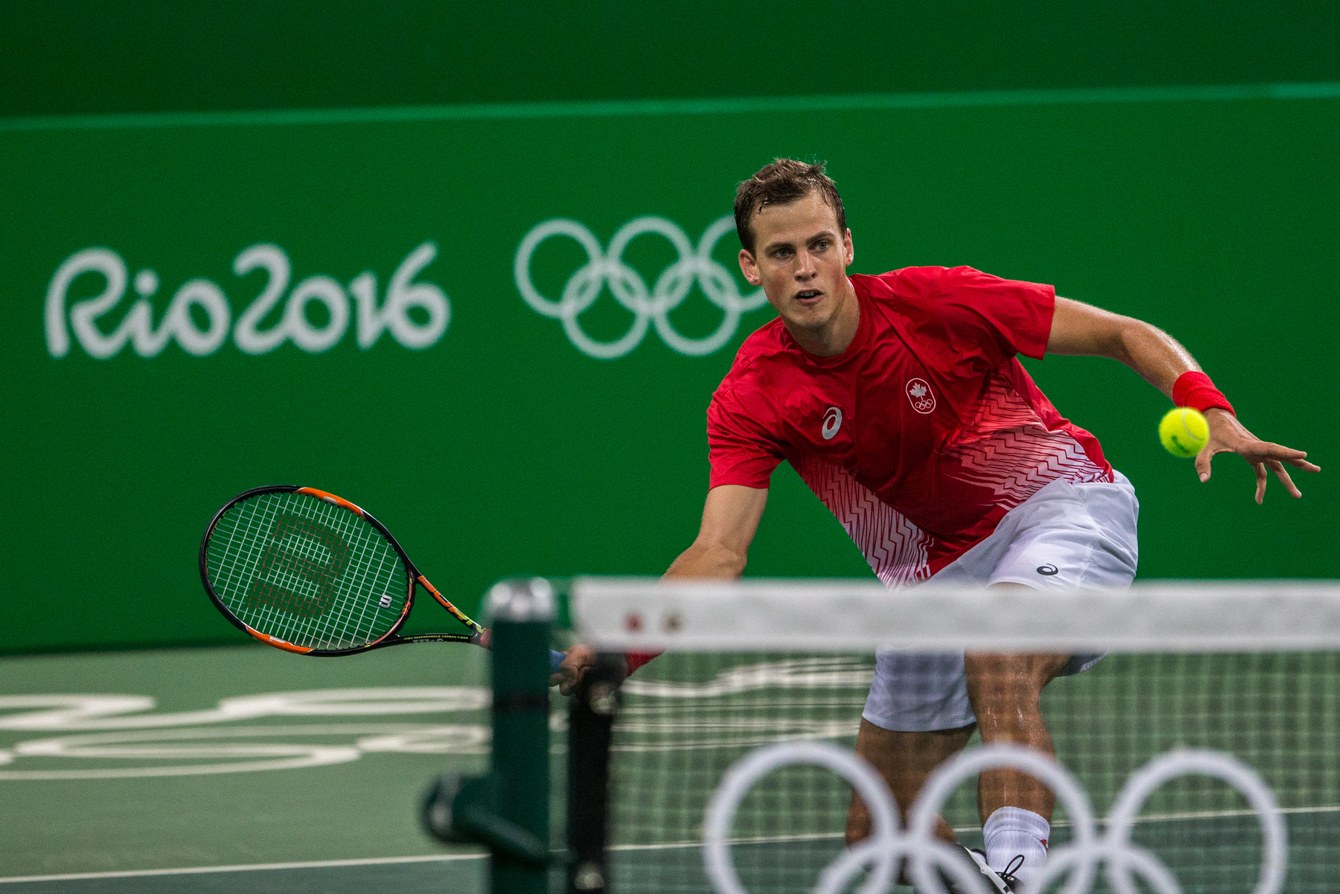 Team Canada's Daniel Nestor and Vasek Pospisil compete against Portugal in the men's second round of doubles tennis, Rio de Janeiro, Brazil, Monday August 8, 2016. COC Photo/David Jackson