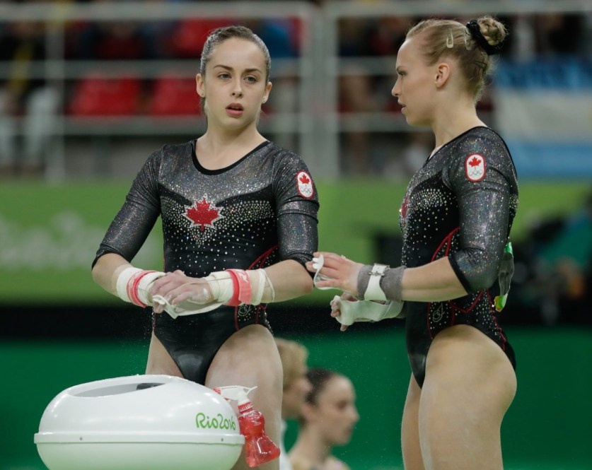 IIsabela Onyshko and Ellie Black prepare for competition at Rio 2016. August 11, 2016. COC Photo/Jason Ransom