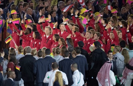 Team Canada enters the stadium during the opening ceremonies at the Olympic games in Rio de Janeiro, Brazil, Friday, August 5, 2016. COC/Jason Ransom