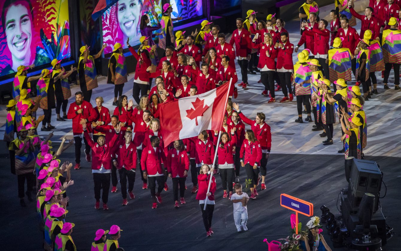 Team Canada arrives during the opening ceremony for the Olympic games at Maracana Stadium in Rio de Janeiro, Brazil, Friday August 5, 2016. COC Photo/Mark Blinch