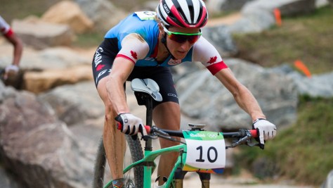 Catharine Pendrel at the Olympic mountain bike race on August 20, 2016 in Rio de Janeiro.