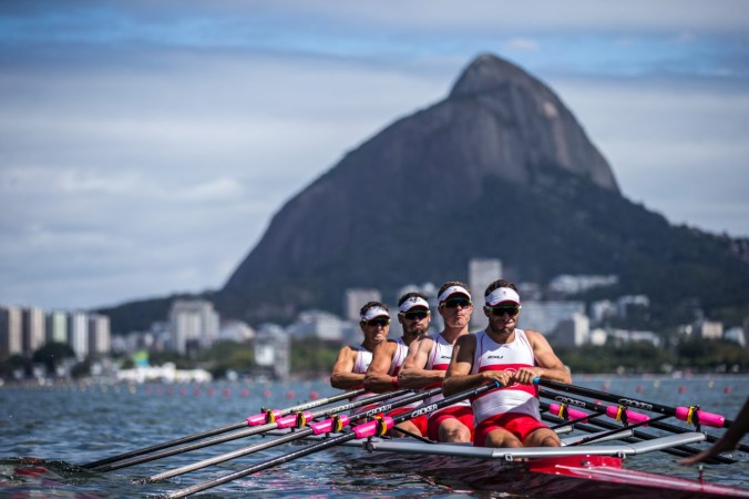 Team Canada's in the mens quad sculls B-final race at Lagoa Rowing Stadium, Rio de Janeiro, Brazil, Thursday August 11, 2016. COC Photo/David Jackson