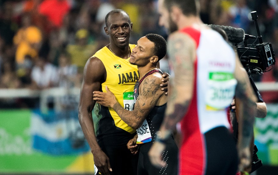 Andre De Grasse and Usain Bolt compete in the Men's 200m Semi Final at the Olympic Games in Rio de Janeiro, Brazil, Wednesday, August 17, 2016. COC Photo by Stephen Hosier