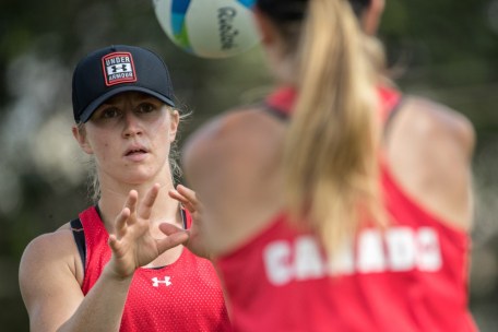 Team Canada's Kelly Russel receives a pass during women's rugby team practice ahead of the Olympic games in Rio de Janeiro, Brazil, Tuesday August 2, 2016. COC Photo/David Jackson
