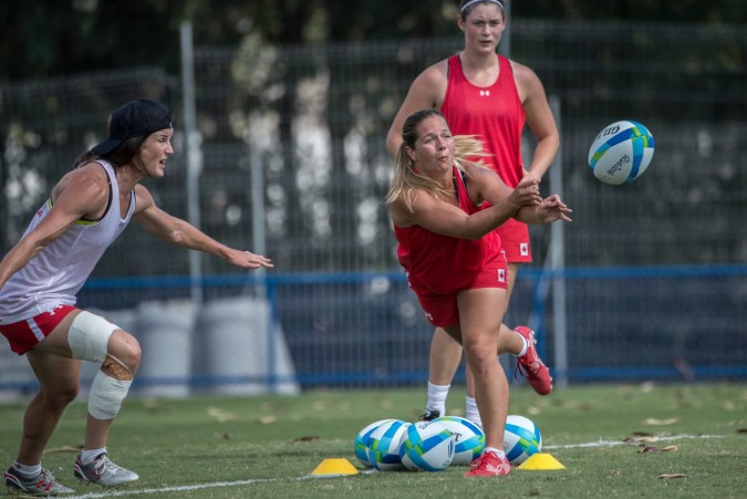 Team Canada's women's rugby team practice ahead of the Olympic games in Rio de Janeiro, Brazil, Tuesday August 2, 2016. COC Photo/David Jackson